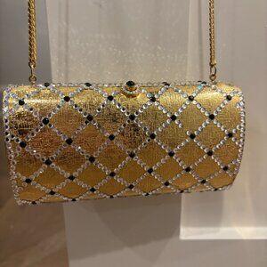 Vintage Gold Metal Clutch Purse with Chain Strap